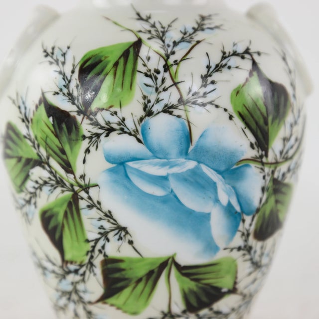 Beige Vintage Hand-Painted Porcelain Vase With Blue Floral Design For Sale - Image 8 of 9