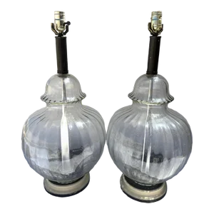 Vintage Ribbed Morano Glass Ginger Jar Table Lamps-A Pair