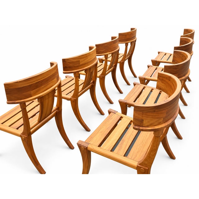 Teak Klismos Patio Dining Chairs. - Set of 12 For Sale In San Diego - Image 6 of 11