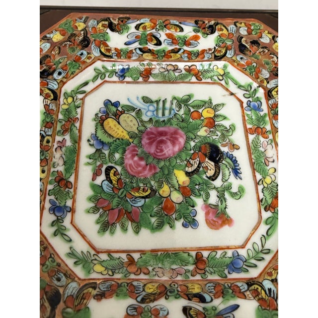 Antique Canton Rose Thousand Butterflies Porcelain Plates, Set of Ten For Sale - Image 10 of 12