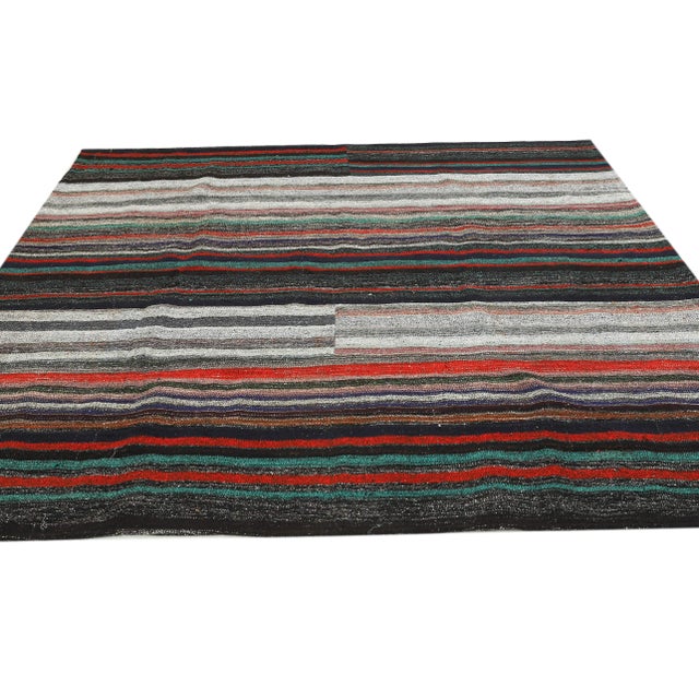 Mid 20th Century Striped Vintage Turkish Kilim Rug For Sale - Image 4 of 7