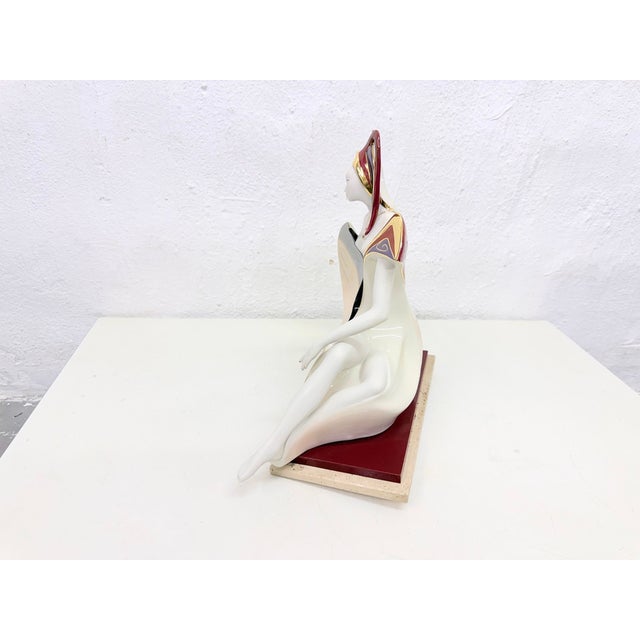 1980s Large Art Deco Porcelain Sculpture Leda with Swan from Galos, 1970s For Sale - Image 5 of 18