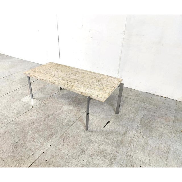 Vintage Travertine and Chrome Coffee Table, 1970s For Sale - Image 6 of 11
