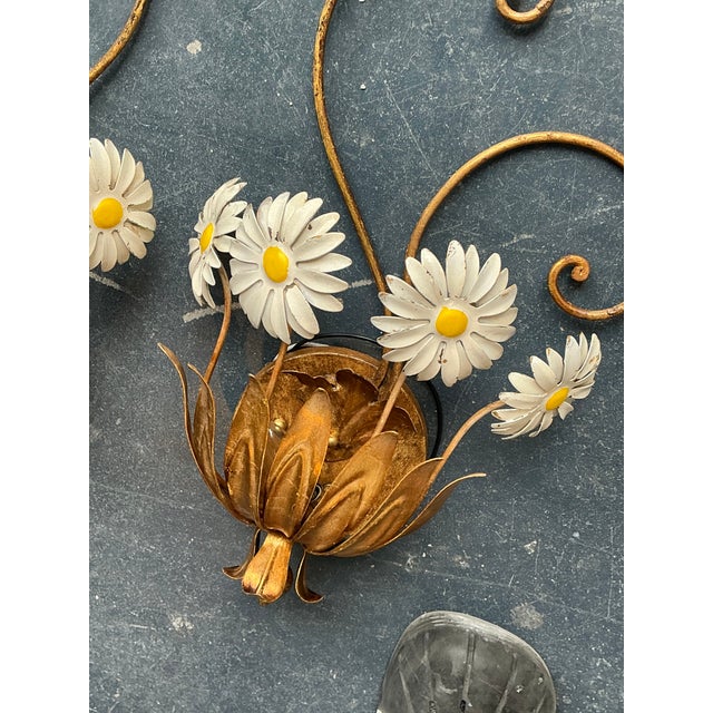Metal Vintage Italian Tole Daisy Sconce - A Pair For Sale - Image 7 of 12