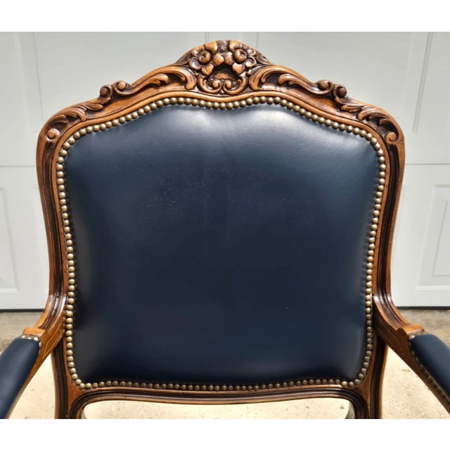 Chateau d'Ax French Bergere Fauteuil Blue Leather Arm Chair For Sale - Image 6 of 18