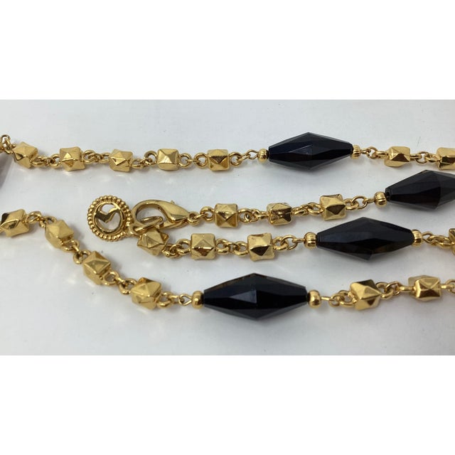 Contemporary 1980s St. John Opera Length 42" Gold Plated & Black Faceted Bead Necklace For Sale - Image 3 of 3