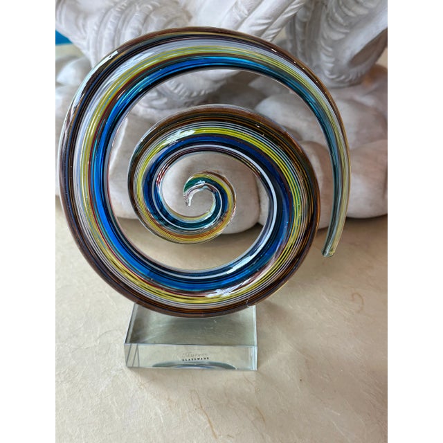 Vintage Murano Glass Colorful Rainbow Swirl on Lucite Abstract Sculpture For Sale - Image 11 of 13