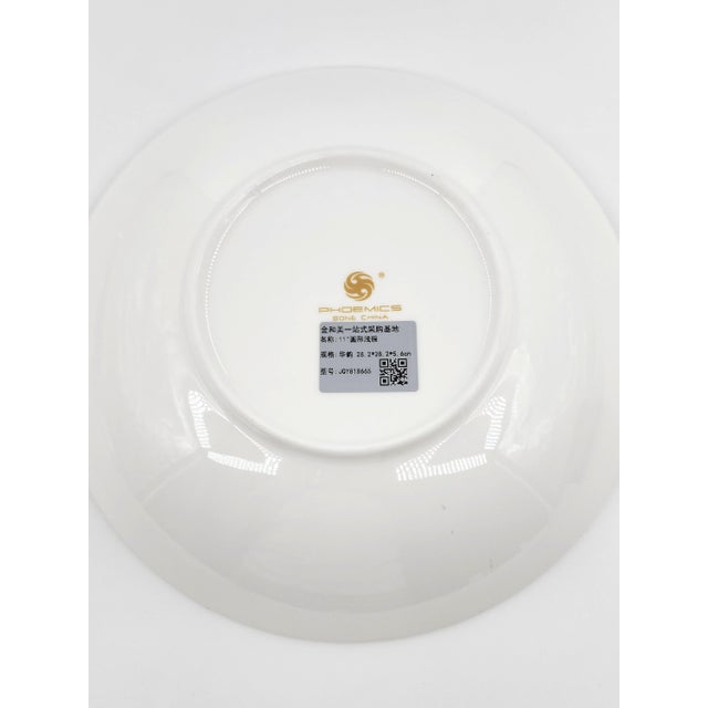 Exquisite Three-Piece Bone China Serving Set With Covered Dome Turquoise Border & Peony Motif For Sale - Image 13 of 13