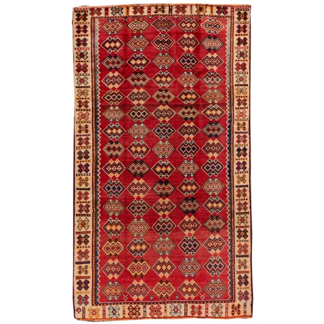 1960s Vintage Shiraz Red Handmade Geometric Wool Rug For Sale - Image 9 of 9