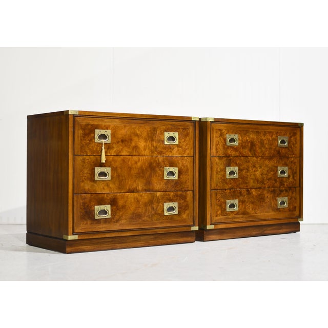Campaign 1970s Campaign Burl Wood Chests by Hickory Furniture - A Pair For Sale - Image 3 of 13