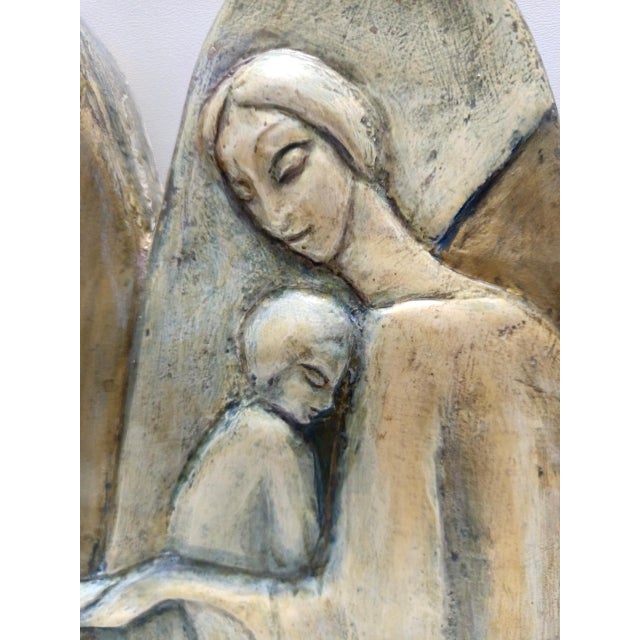 Holy Family Hand-Painted and Hand-Carved Beech Panel, 1960s For Sale - Image 10 of 13