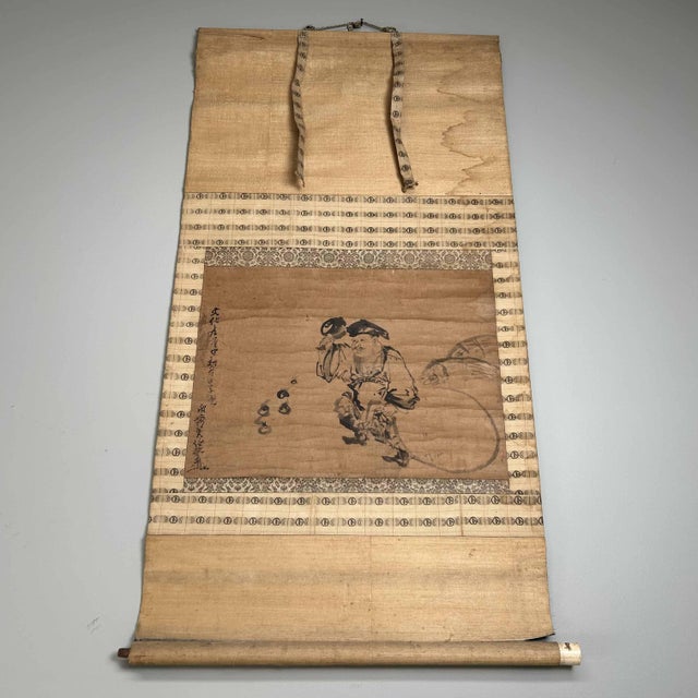Antique Japanese Kakemono Scroll Daikokuten For Sale - Image 6 of 15
