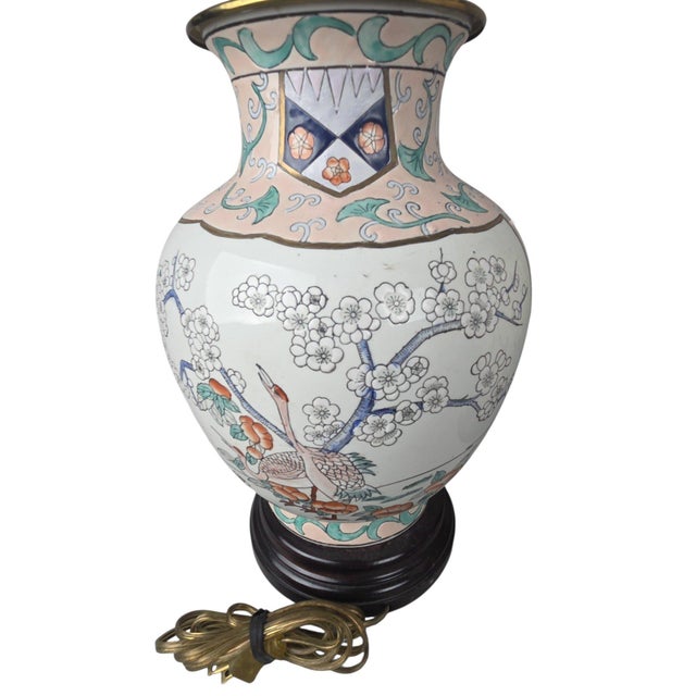 Pair of Chinoiserie Porcelain Ginger Jar Table Lamps With Cranes and Prunus, Pink For Sale - Image 10 of 10