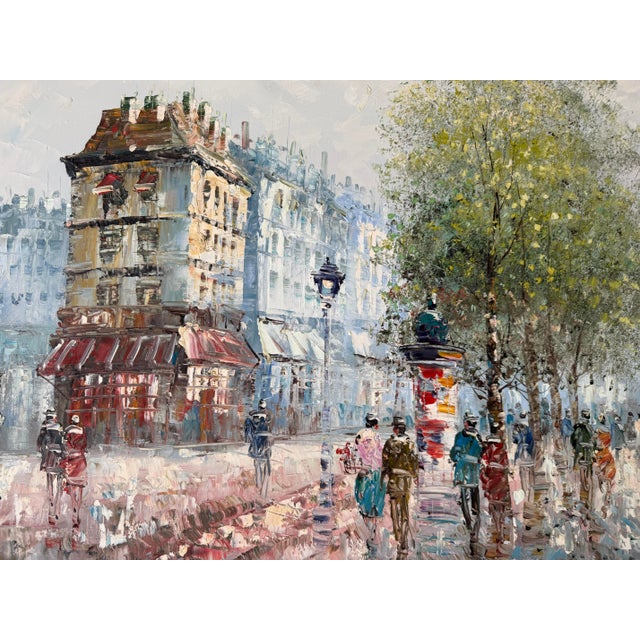 Vintage Caroline Burnett Impressionist Parisian Street Scene Oil on Canvas Painting, Unframed For Sale - Image 10 of 11