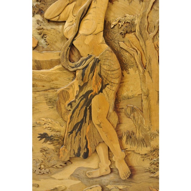 Late 20th Century Vintage Large 60" Anglo Indian High Relief Carved Wood Thai Woman Art Plaque For Sale - Image 5 of 17