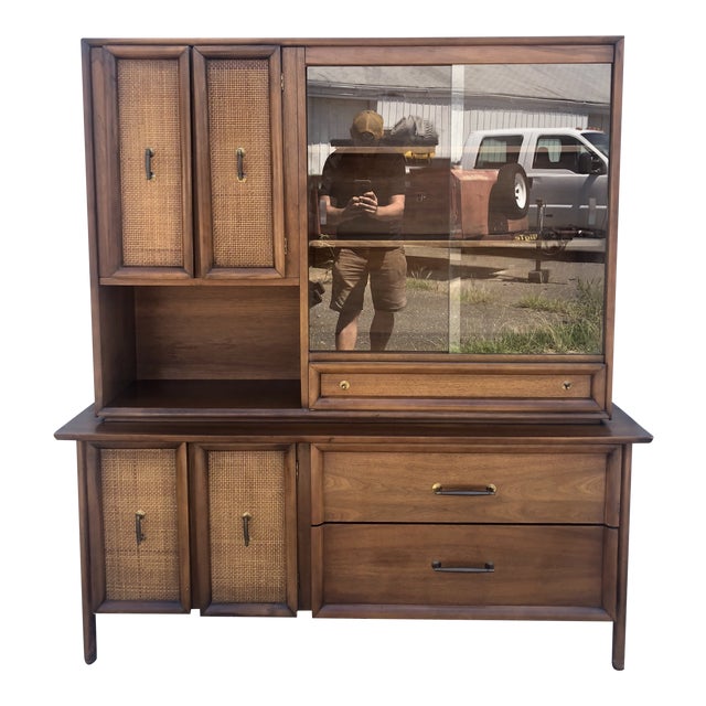 Mid Century Modern China With Cane Fronts & Glass Doors Chairish