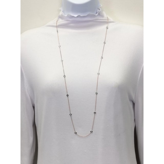 2020s White Diamond Round Bezel Necklace in 14k White and Rose Gold For Sale - Image 5 of 7