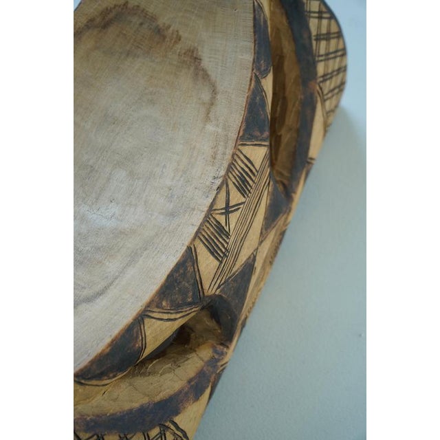 Sculptural Hand-Carved African Wooden Stool with Geometric Decoration, 1950s For Sale - Image 12 of 17