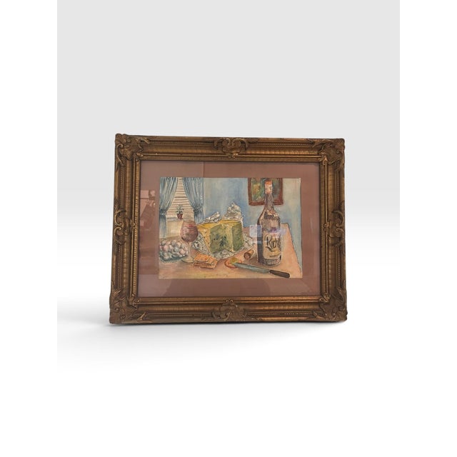 Howard Nicholas 1971 Original Watercolor Still Life in Antique Gilt Rococo Revival Frame Charming For Sale - Image 4 of 9