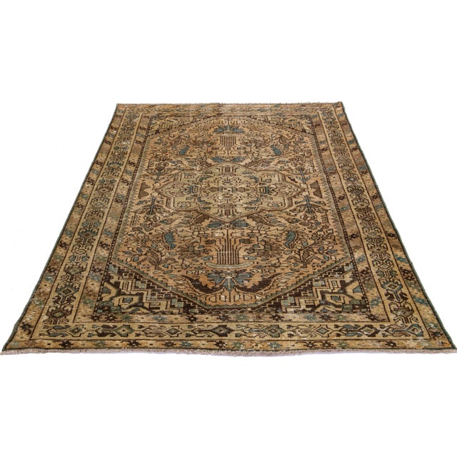 Persian Mid 20th Century Vintage Persian Distressed Beige Handmade Floral Wool Rug For Sale - Image 3 of 9