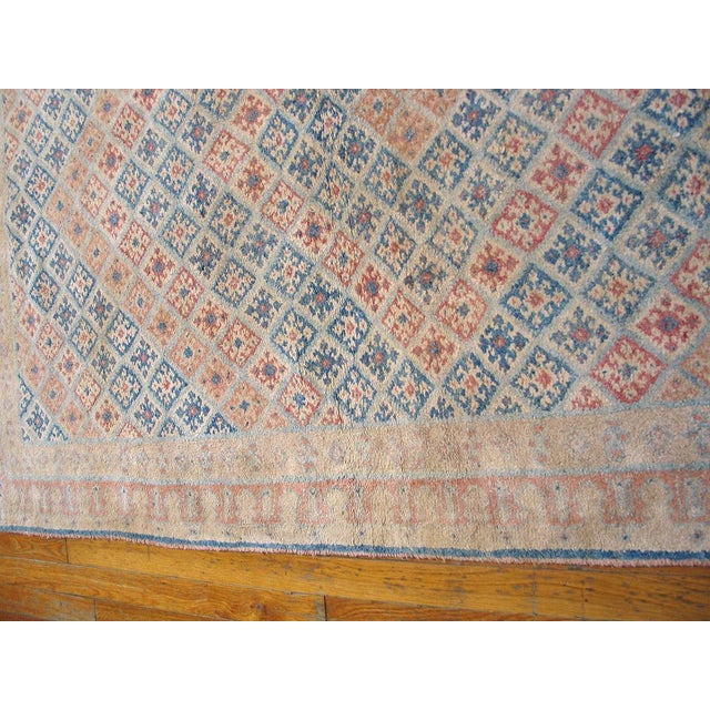 1930s Multicolor Diamond Antique Indian Agra Cotton Rug 4'0" X 7'0" Handknotted Wool Carpet For Sale - Image 4 of 6