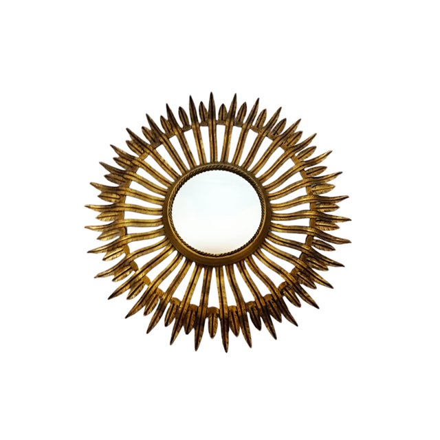 Vintage Sunburst Mirror in Gold Metal, 1950s For Sale - Image 9 of 11
