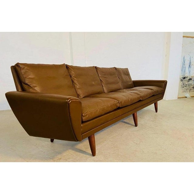 Vintage Danish Brown Leather 4-Seater Sofa by G. Thams for Vejen Polstermöbelfabrik, 1960 For Sale - Image 14 of 18