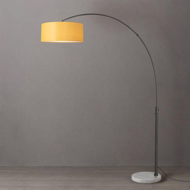 Mid-Century Modern 1960s 92" Nova of California Black Nickel Floor Lamp With Mustard Fabric Drum Shade For Sale - Image 3 of 5
