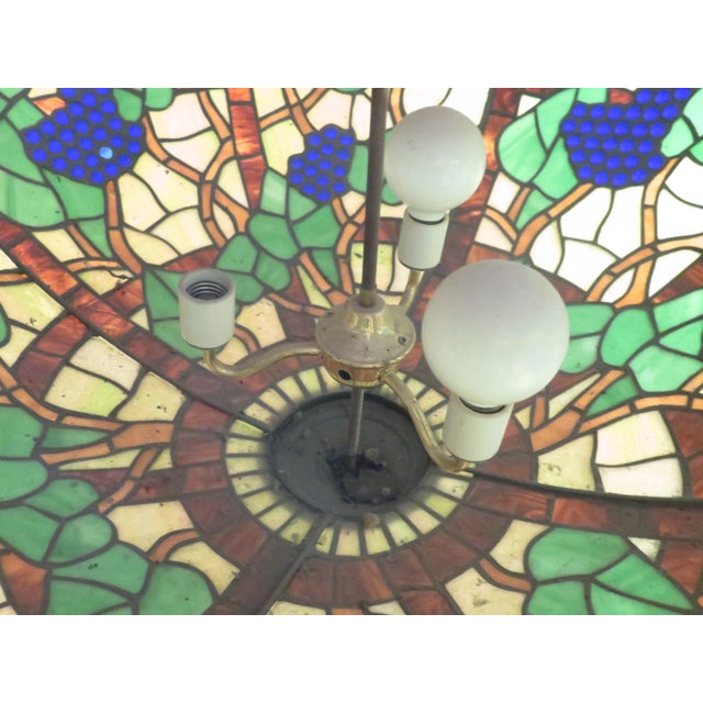 Vintage Grapevine Motif Leaded Stained Glass Chandelier For Sale - Image 10 of 13