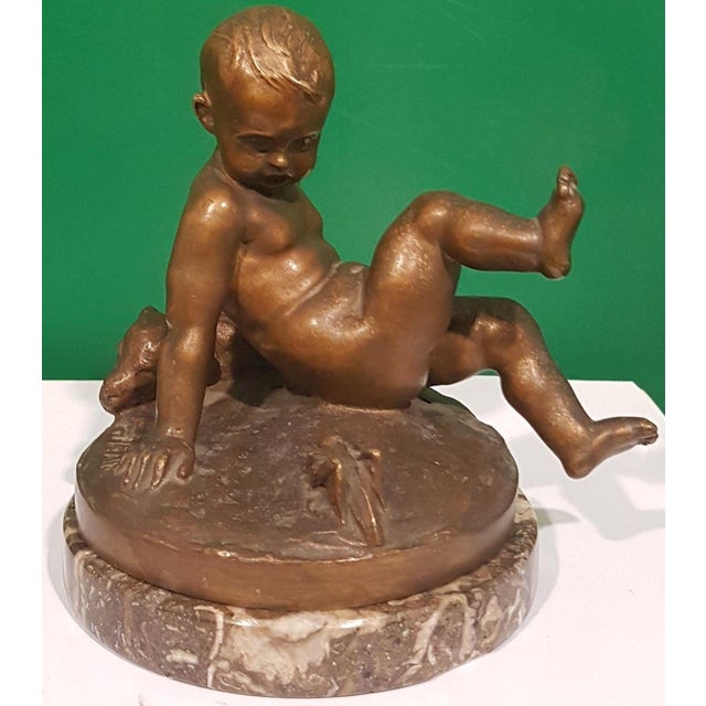 1940s Bronze Sculpture of Child with Teddy Bear and Grasshopper by Pietro Piraino, 1940s For Sale - Image 5 of 6