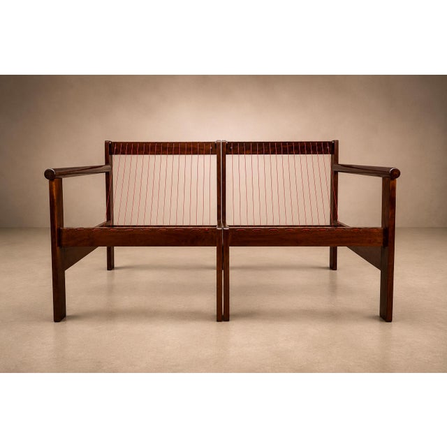 Michel Arnoult “Ouro Preto” Modular Loveseat / Pair of Open-Arm Lounge Chairs in Imbuia, Brazil, 1960s — Convertible Two-in-One Design For Sale - Image 4 of 18