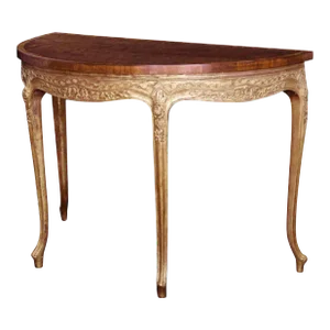 18th C Style Burton-Ching Georgian Mahogany & Giltwood Demilune Console Table