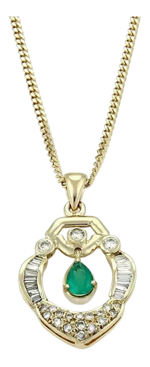 Diamond & Emerald 18k Yellow Gold Dangle Pendant