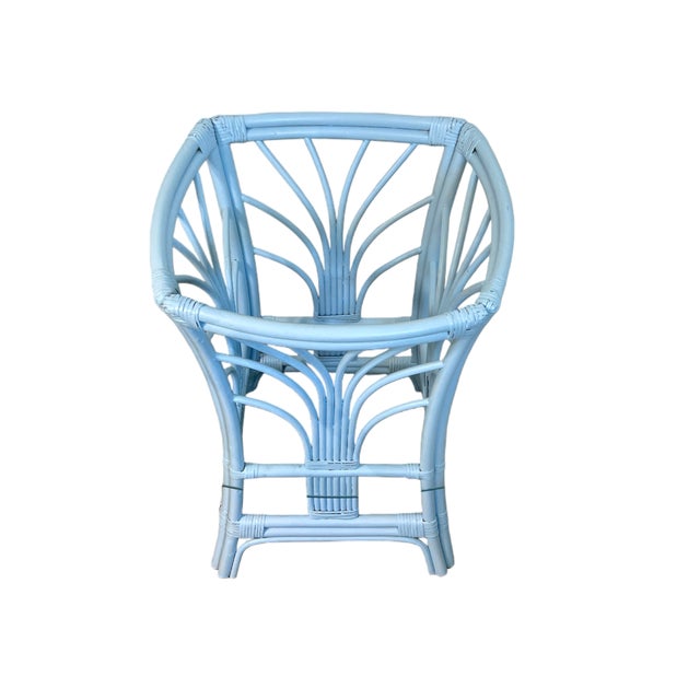 Round Rattan Glass Top Dining Table Soft Sky Blue | Chairish