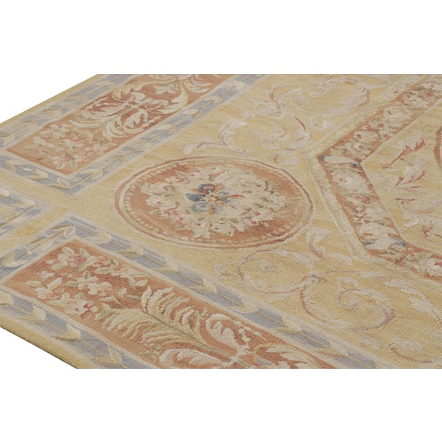 Rug & Kilim's Aubusson Style Rug in Gold & Beige With Floral Medallion For Sale In New York - Image 6 of 7