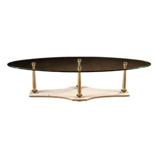 Mid-Century Marble and Glass Neoclassical Oblong Coffee Table For Sale
