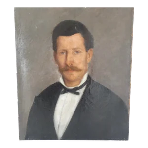 French Vintage Oil Portrait Painting of a Gentleman