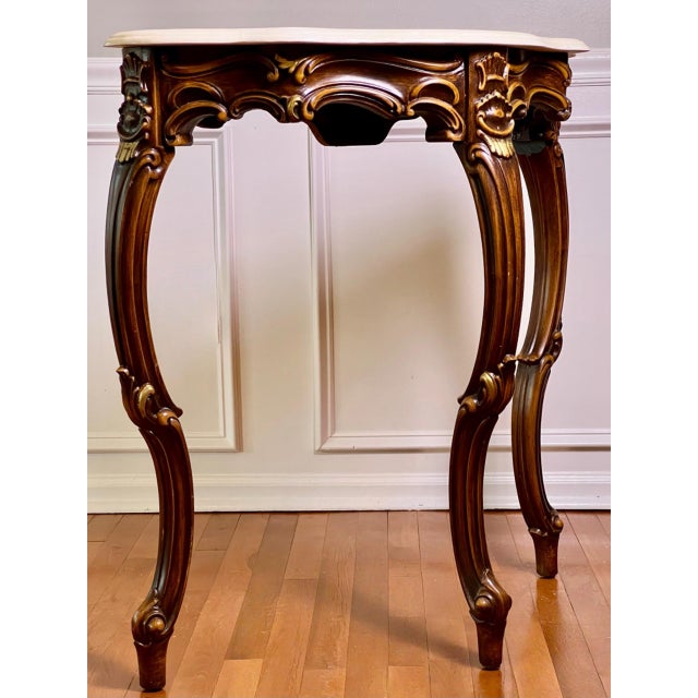Wood French Louis XV Style Console Table, Carved Walnut With Gilt, Marble Top, C. 1920 For Sale - Image 7 of 17