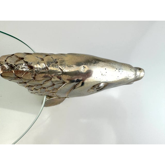 Silver 1980s Modern Coastal Glass Serving Piece With Cast Aluminum Fish For Sale - Image 8 of 15