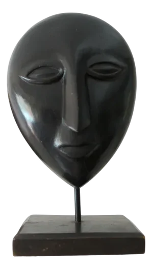 Ethnic Floating Head/Mask on Carved Wooden Pedestal