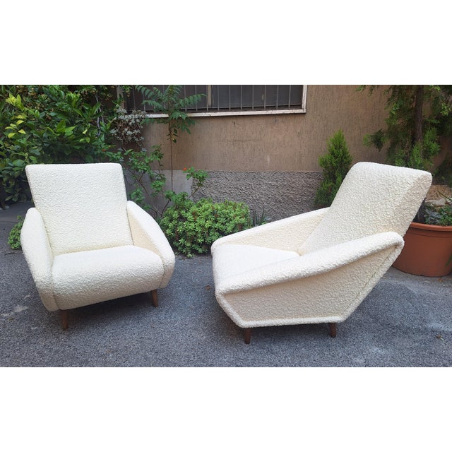 Gio Ponti Distex Model Armchairs in White Boucle by Gio Ponti for Manifattura Artigianale Italiana, 1990s, Set of 2 For Sale - Image 4 of 7