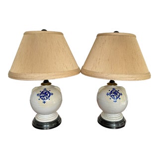 Mid-Century Asian Style Lamps With Original Shades - a Pair For Sale