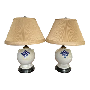 Mid-Century Asian Style Lamps With Original Shades - a Pair