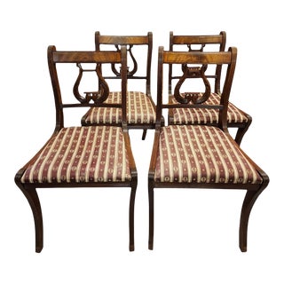 Victorian English Lyre Backed Mahogany Dining Chairs For Sale