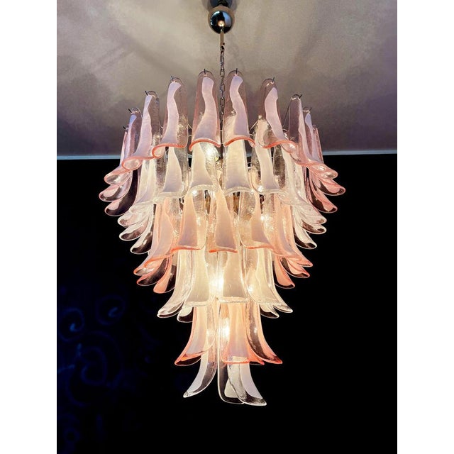 Italian Pink and White Petal Chandeliers, Murano, Set of 2 For Sale - Image 11 of 18