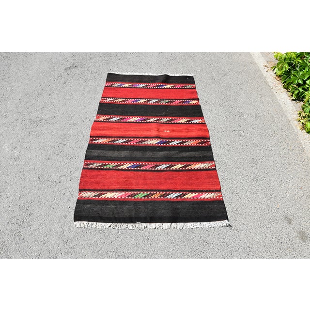 1960s Rustic Hand Knotted Red Striped Kilim For Sale - Image 10 of 10
