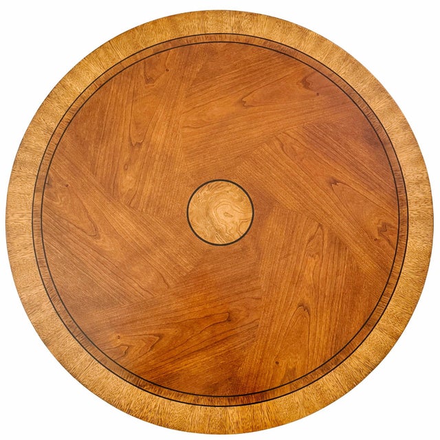 1990s Ethan Allen Neoclassical Round Inlaid Walnut Pedestal Accent Table For Sale In San Diego - Image 6 of 8