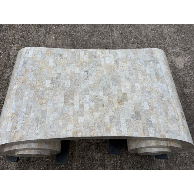 1980s Maitland-Smith Tessellated Travertine Scroll Cocktail Table For Sale - Image 10 of 13