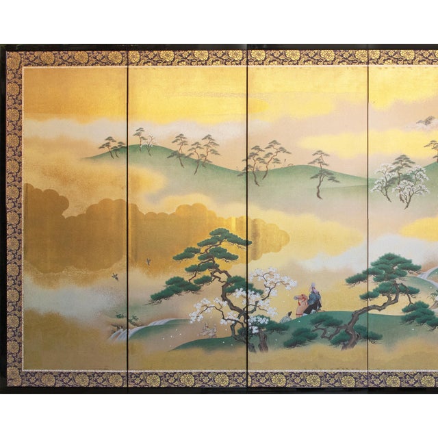 Stunning Japanese 6-panel reproduction Byobu (folding screen) "Takagari-zu" (Hawk Hunting Scene / Falconry / 鷹狩図), as...