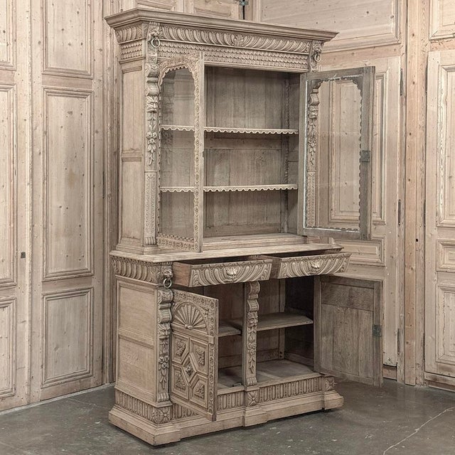 19th Century Belgian Hand-Carved Stripped Oak Bookcase For Sale - Image 16 of 18